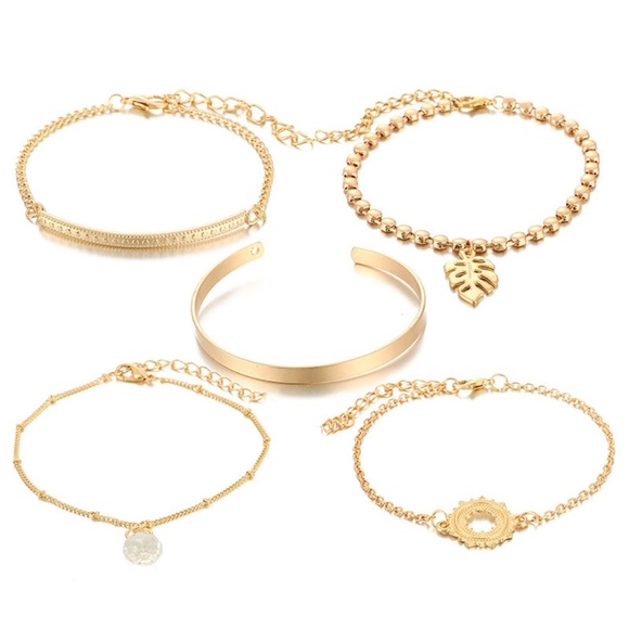 **ANNIE* 5-Pc Gold Leaf x Gem Fashion Bracelet Set - Picture 5 of 11